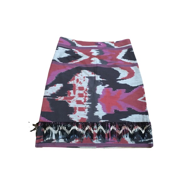 Kobi Halperin Sz 10 Skirt Office Abstract Tribal Print Beaded chandelier hem NEW